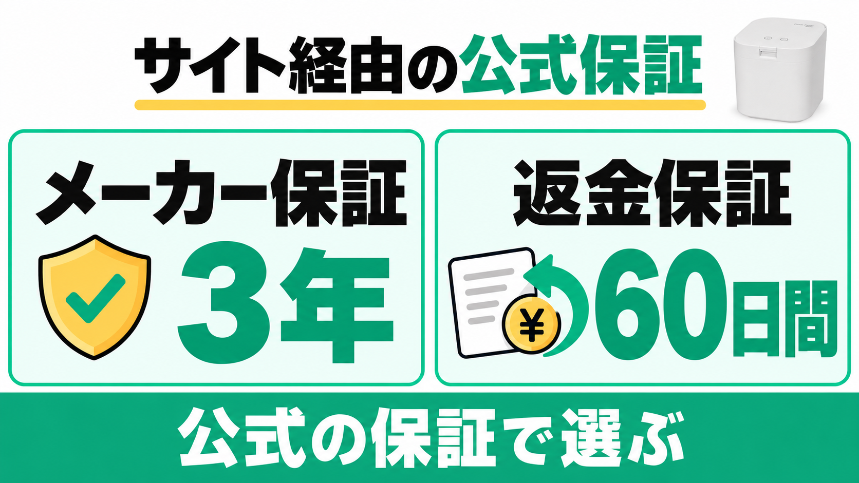 当サイト経由のPPC-15公式ストアのメーカー保証3年と60日間の返金保証。