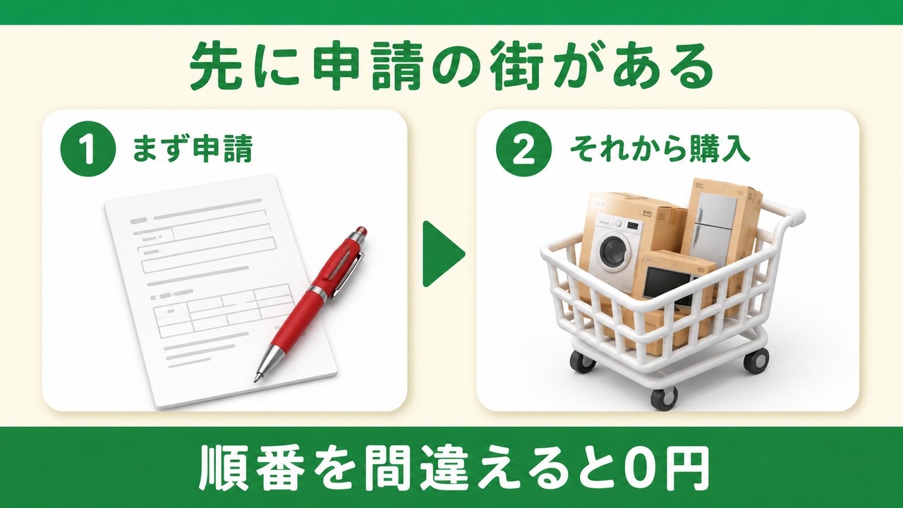 先に申請の街がある（まず申請→それから購入・順番を間違えると0円）