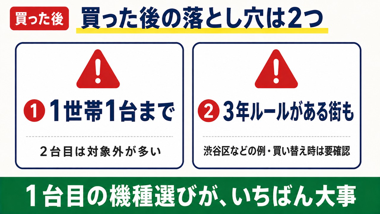 買った後の落とし穴は2つ（1世帯1台・3年ルール）