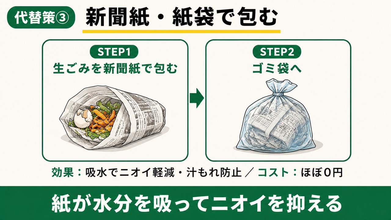 生ごみを新聞紙・紙袋で包む方法