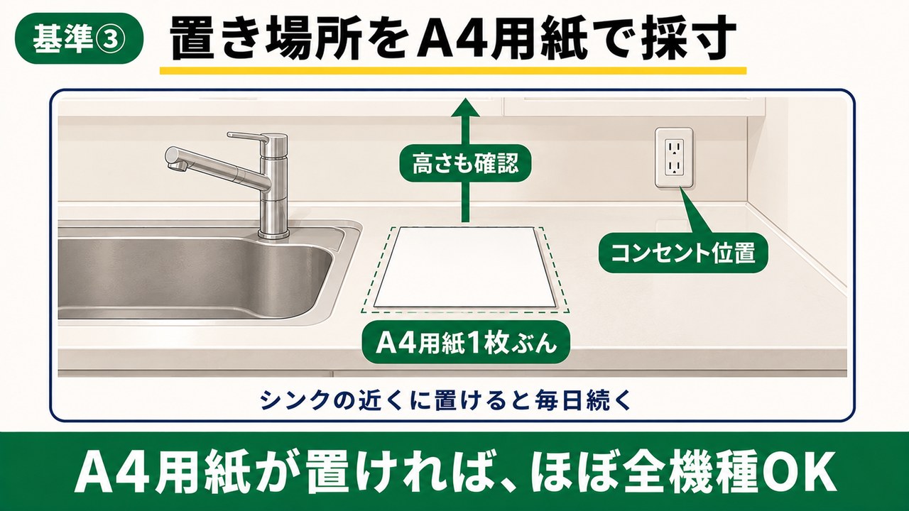 置き場所をA4用紙で採寸する方法