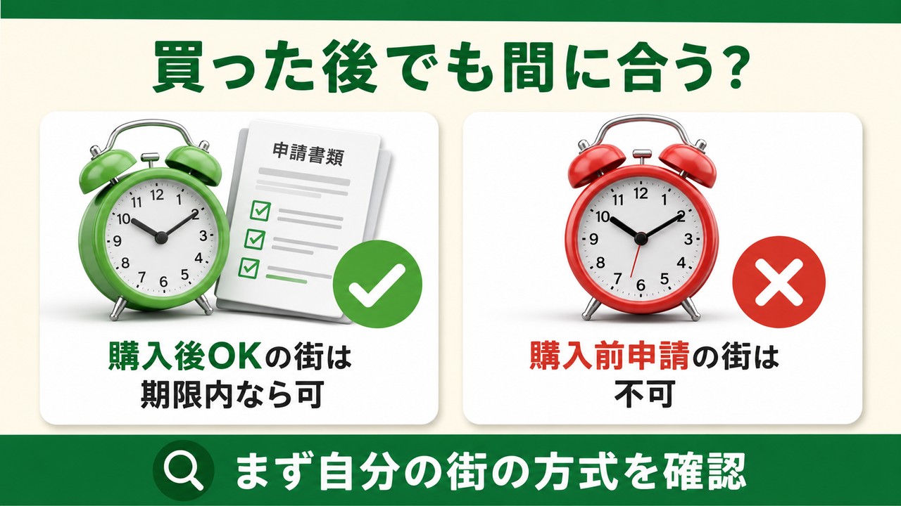 買った後でも間に合う？（購入後OKの街は期限内なら可・購入前申請の街は不可）
