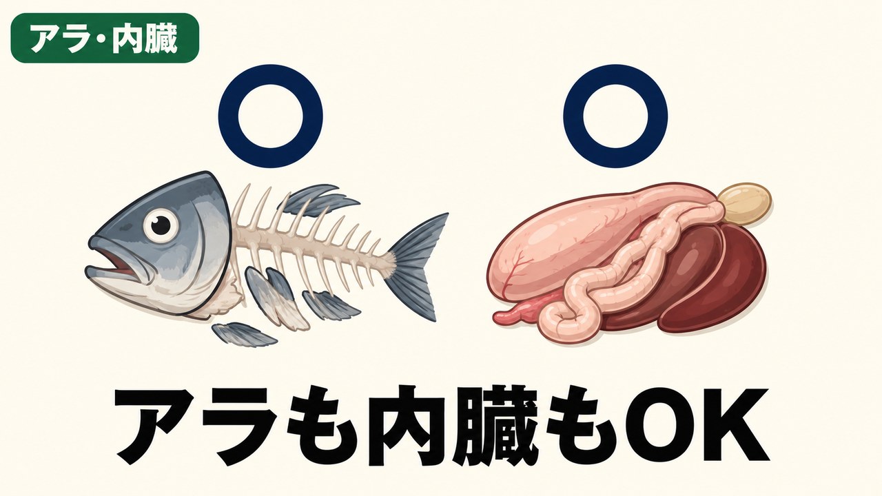 魚のアラも内臓も、ルーフェンに入れてOK