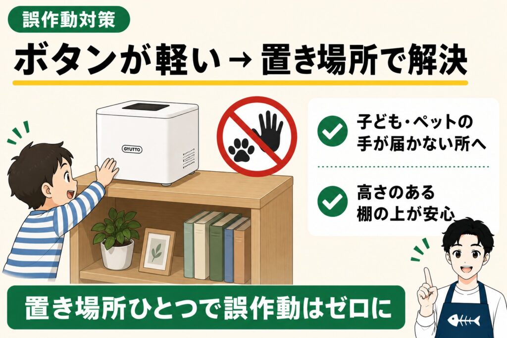 GYUTTOのボタン誤作動は置き場所で対策