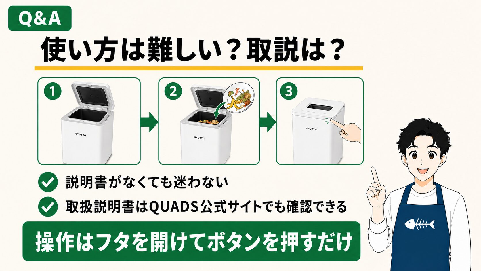 GYUTTOの使い方はフタを開けてボタンを押すだけ