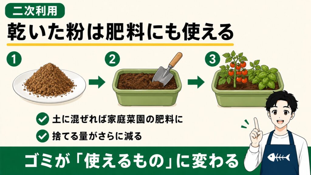 GYUTTOの乾いた粉は肥料にも使える