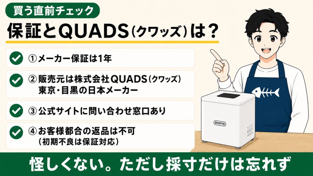 GYUTTOの保証1年・販売元QUADS（クワッズ）