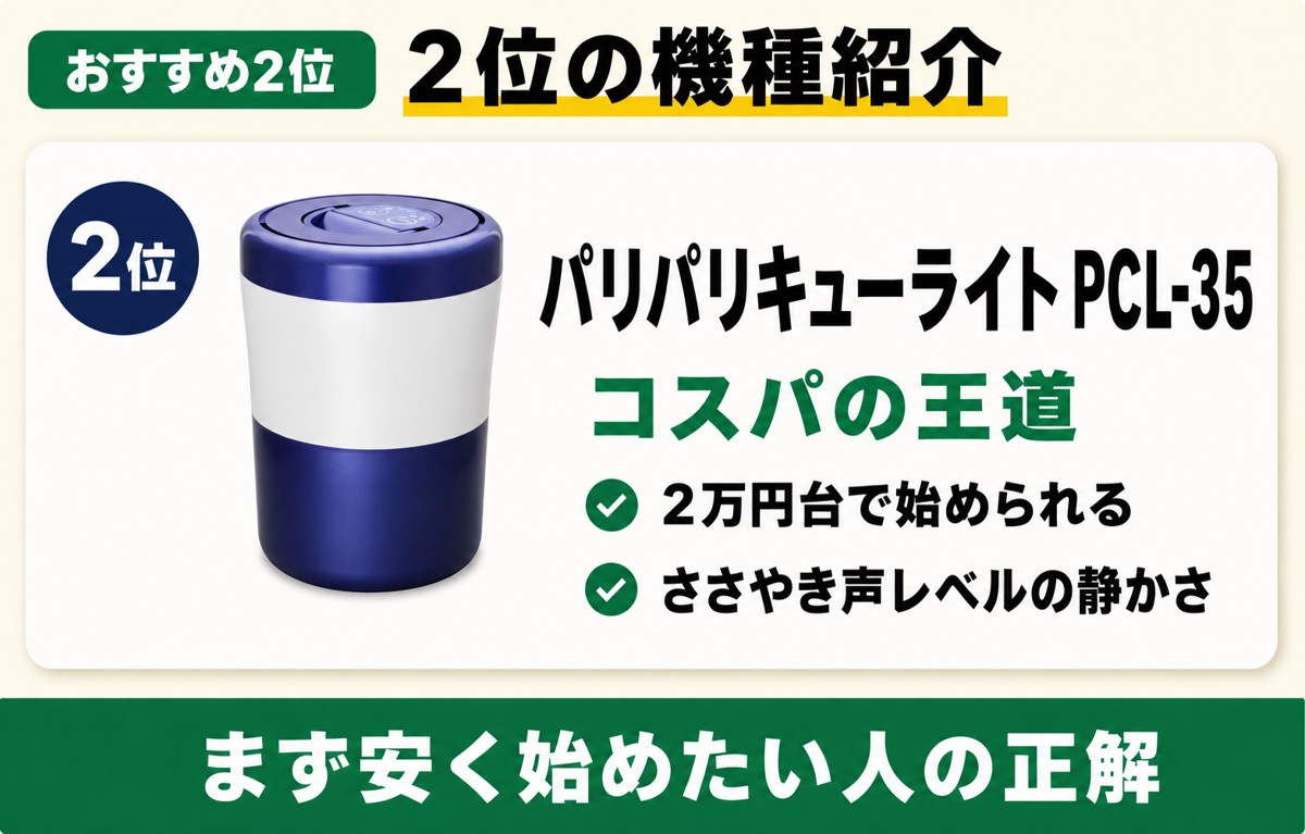 2位 パリパリキューライトPCL-35。コスパの王道、2万円台で始められる