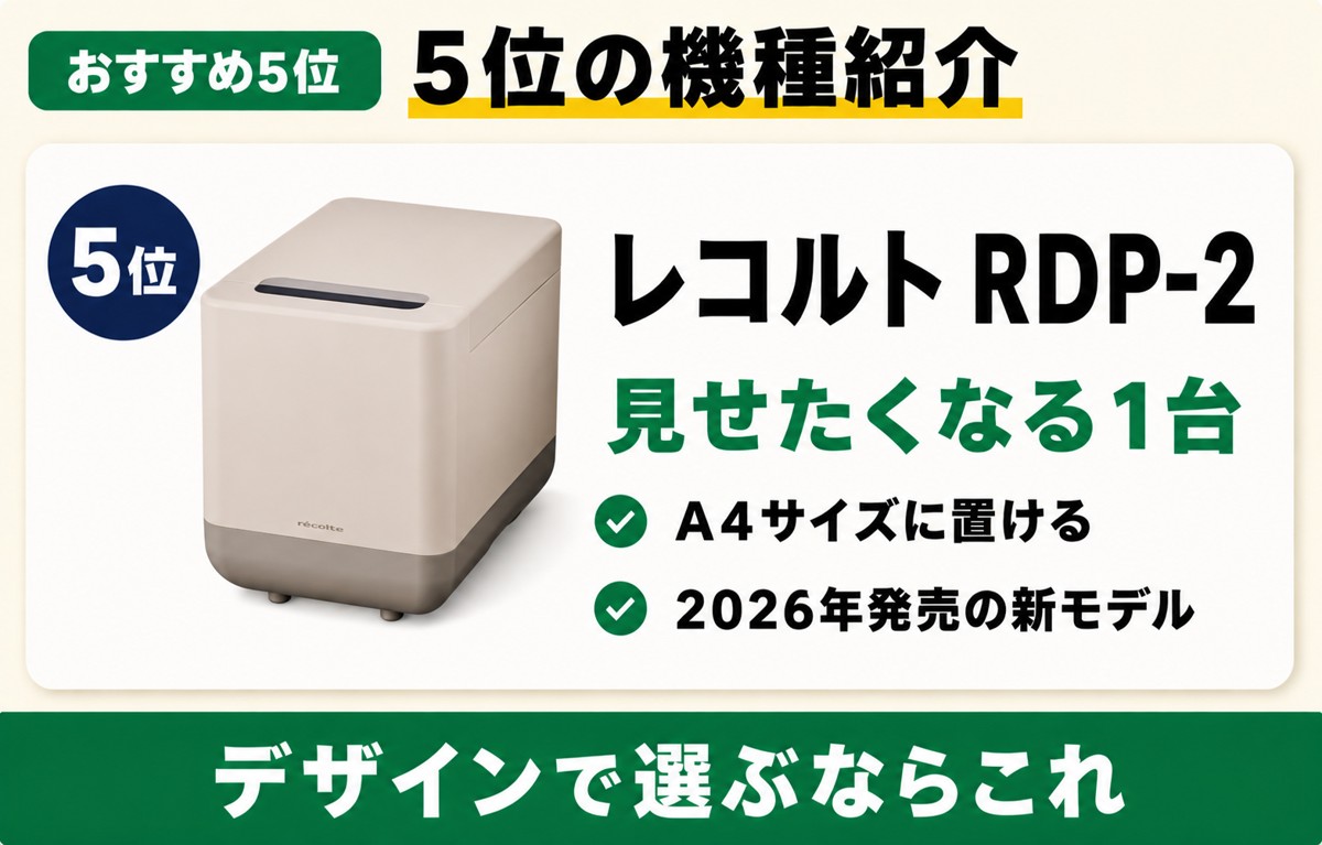 5位 レコルトRDP-2。見せたくなる1台、A4サイズに置ける。2026年発売の新モデル
