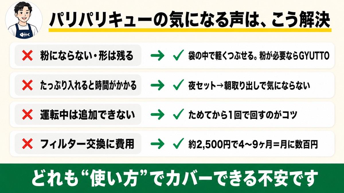 パリパリキューの気になる声はこう解決