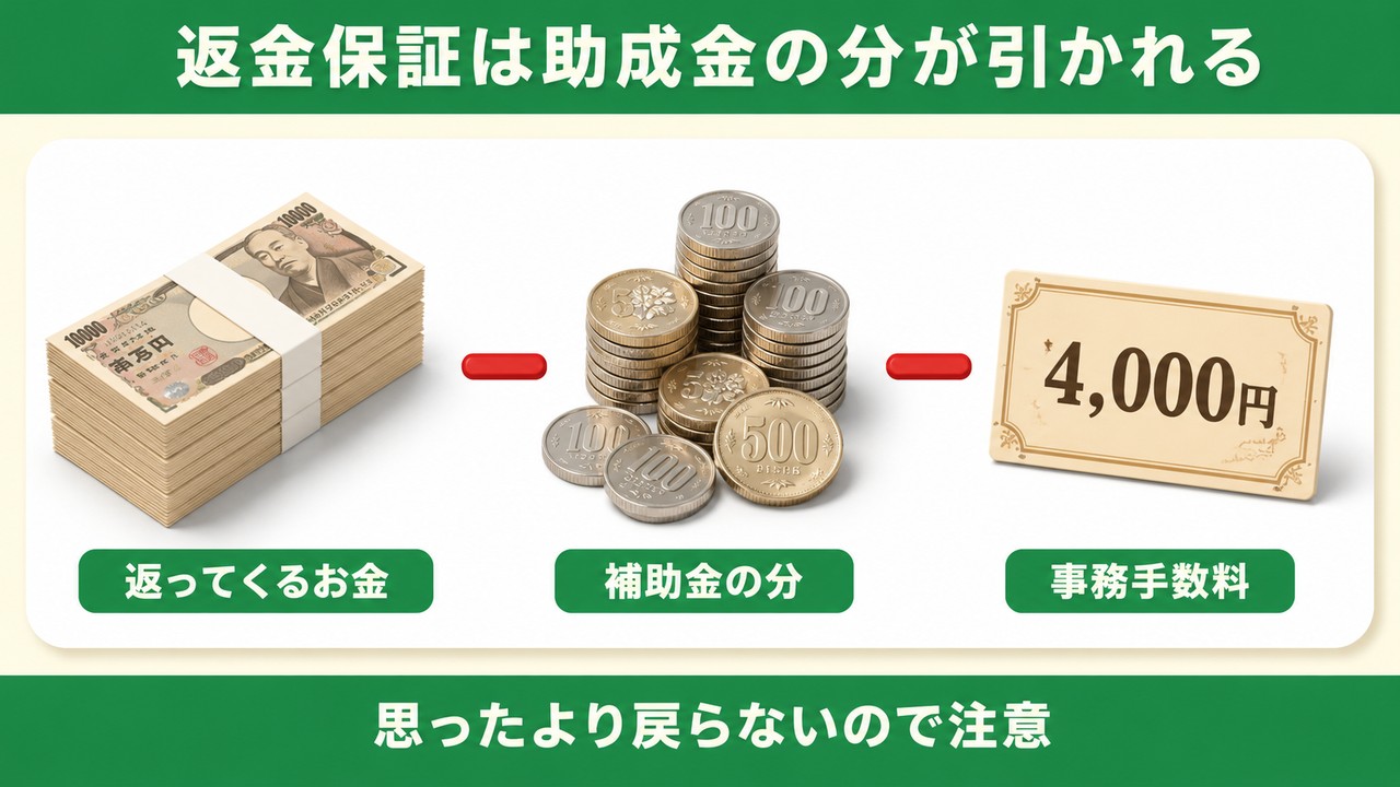 60日返金保証は助成金の分と手数料4000円が引かれる
