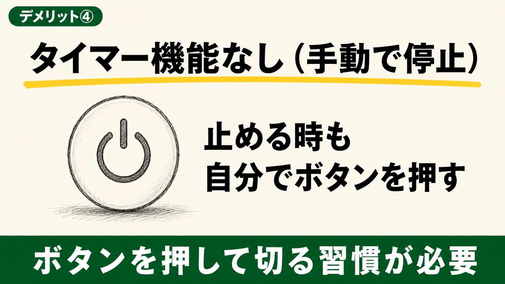 タイマー機能なし・ワンタッチボタンの解説