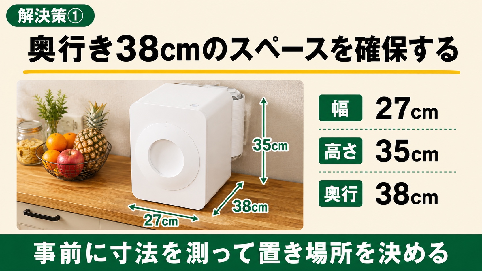 キッチンでの適切な設置例（寸法入り）
