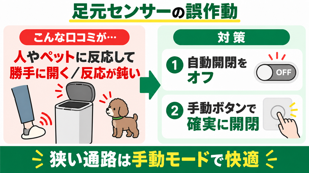 足元センサーが勝手に開いたり反応が鈍かったりする