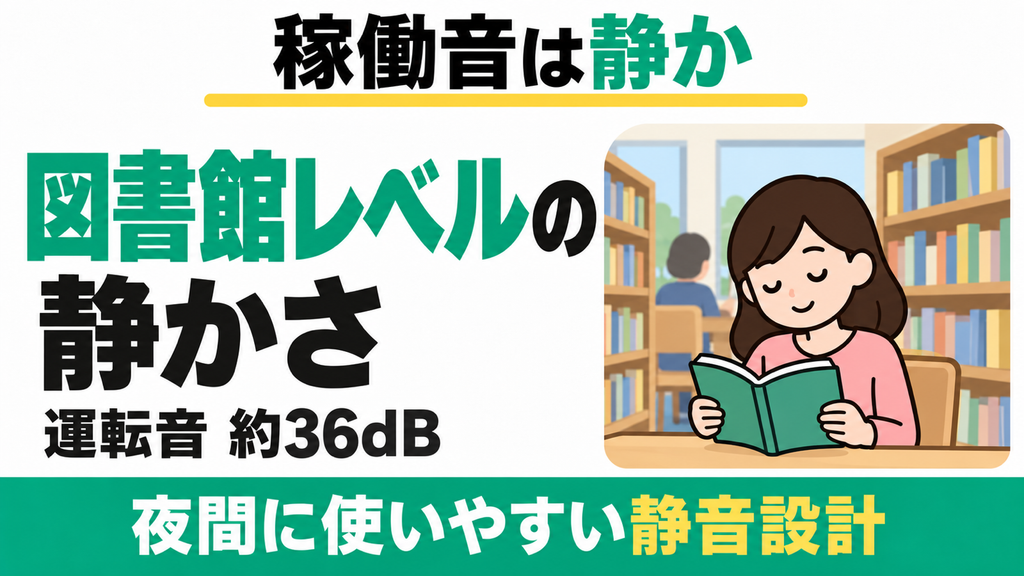 約36dBの静音設計で深夜の台所でも音が響かない