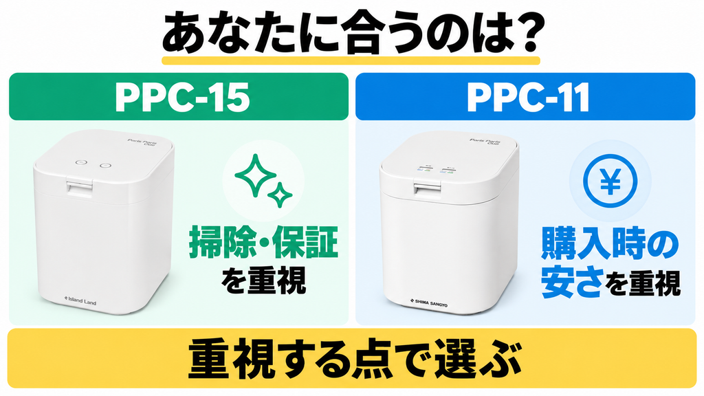 PPC-15は手入れと保証重視、PPC-11は初期費用重視の人向け