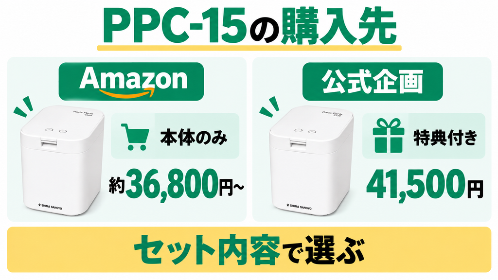 パリパリキューPPC-15の本体のみのAmazon購入と特典付き公式企画を比較