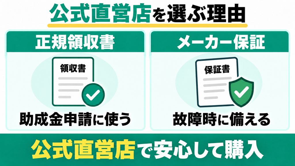 公式直営店なら助成金用の正規領収書とポイント還元でお得