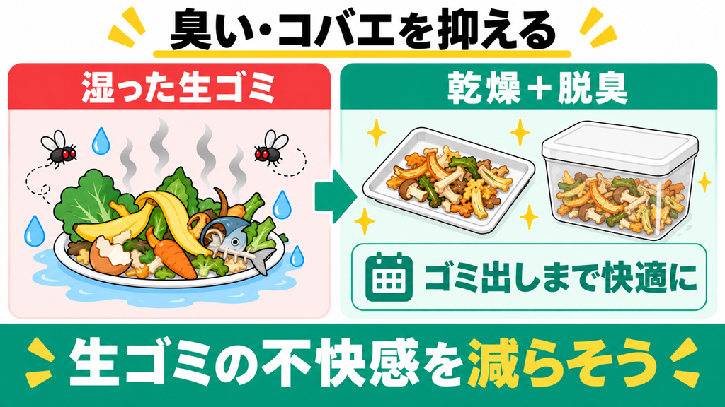 強力な脱臭フィルターで生ゴミの臭いとコバエが消える