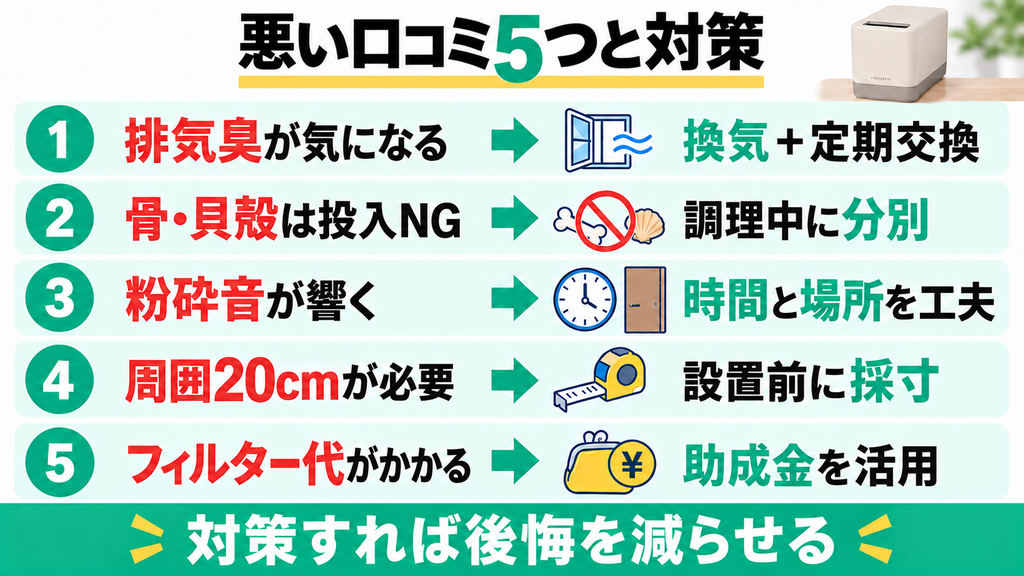 レコルト生ごみ処理機の悪い口コミ5つと対策