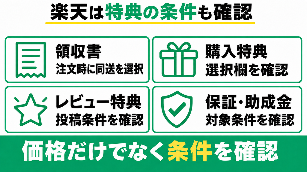 領収書・保証・ショップ特典も確認