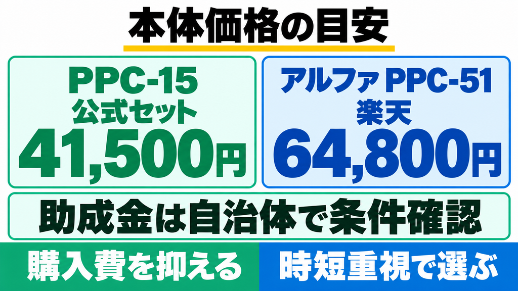 PPC-15とアルファの実売価格・助成金シミュレーション比較
