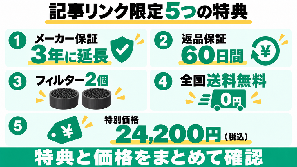 公式ストアならフィルター2個付属と3年保証付き