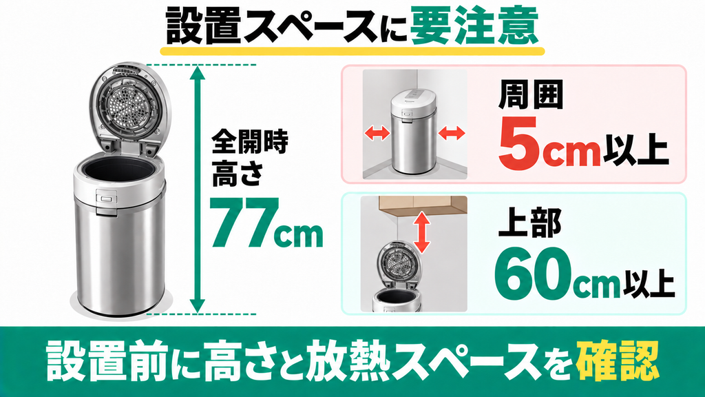 全開時77cmの高さや放熱スペースを確保できないキッチンの人