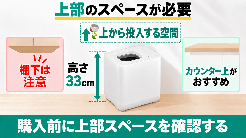GYUTTOは上から投入するため、棚下では使いにくい