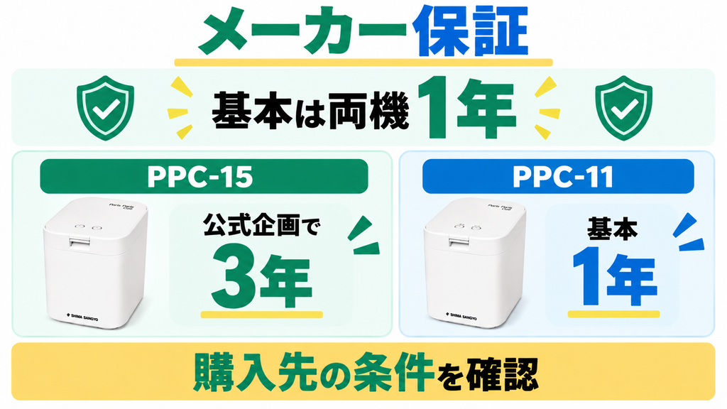 パリパリキューPPC-15とPPC-11のメーカー基本保証と公式企画の保証条件