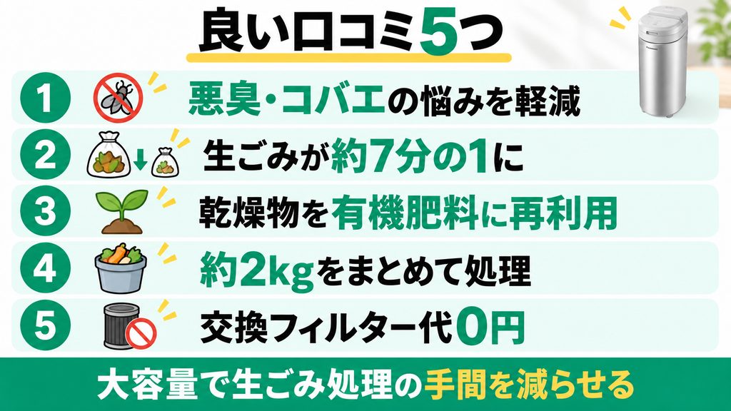 パナソニック生ごみ処理機の良い口コミ5つ