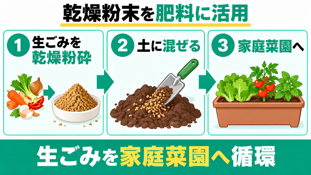 乾燥粉砕した生ごみを家庭菜園やプランターの有機肥料にしたい人