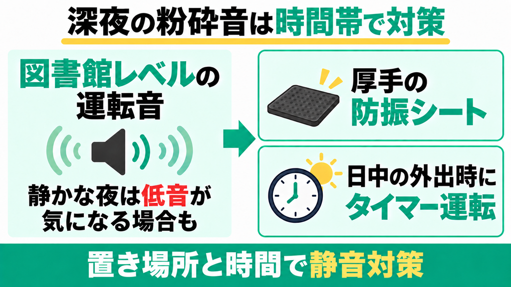 深夜にかき混ぜる粉砕音が静かな部屋に響く
