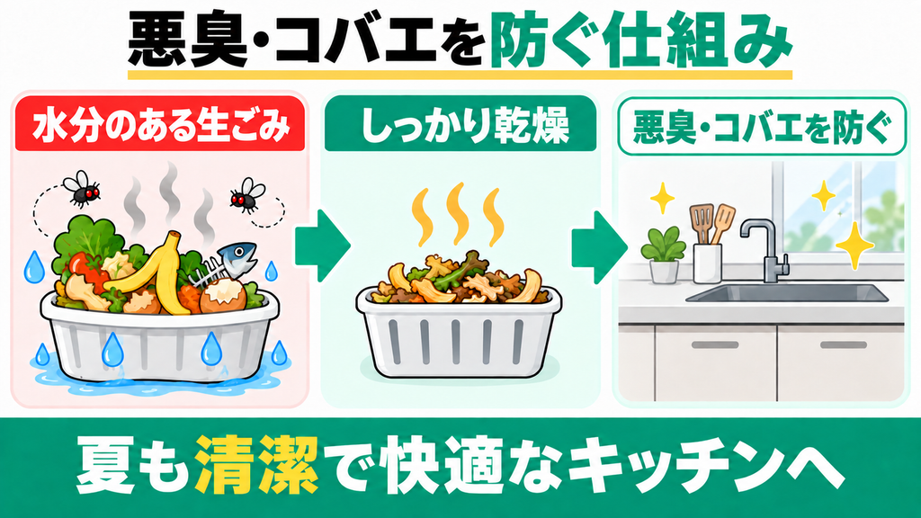 レコルト生ごみ処理機なら悪臭が消えてコバエを根本から防止