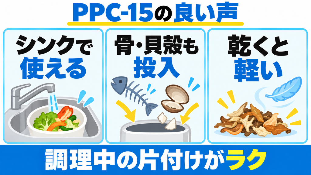PPC-15の気になる口コミは長時間運転とカゴの手洗いで、夜間運転とネット併用を提案。