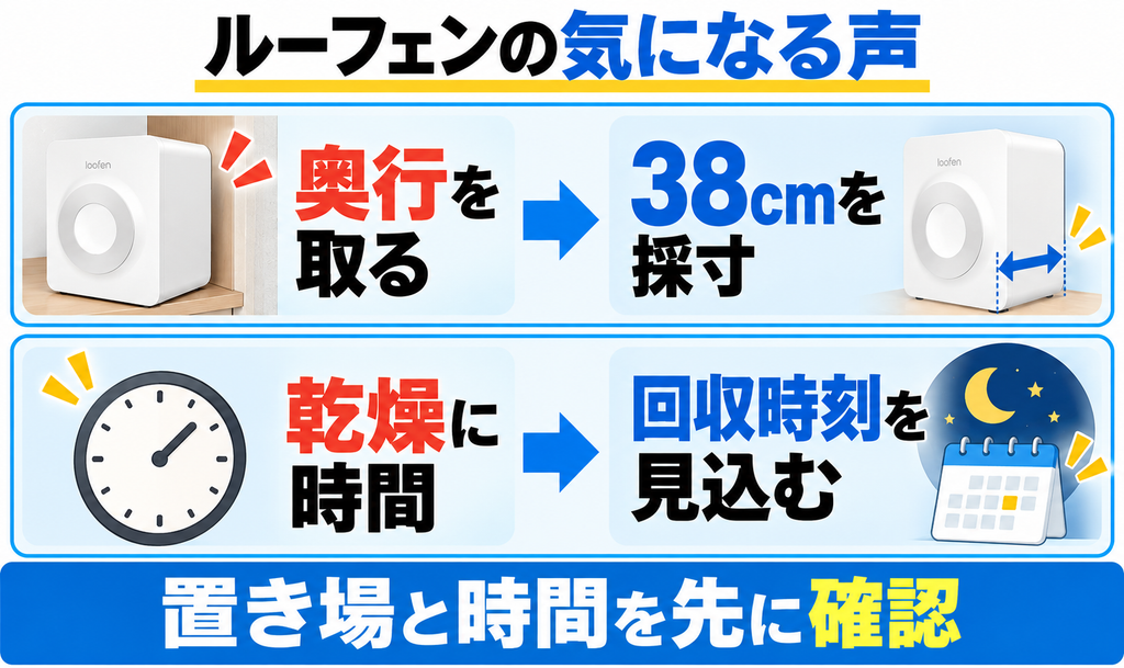ルーフェンSLW01の気になる口コミは設置の奥行きと乾燥時間の長さが中心