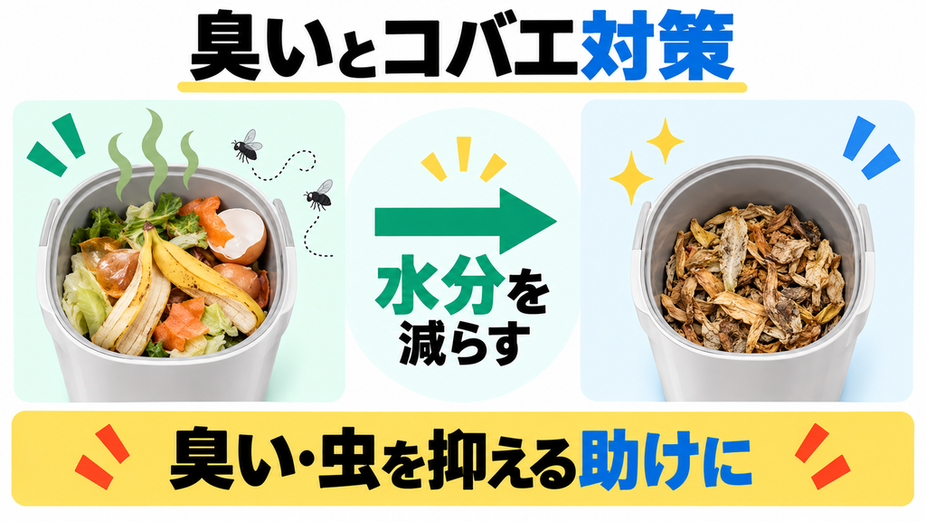 パナソニックMS-N53XDとパリパリキューPPC-15は生ごみを乾燥させて臭いとコバエを抑える助けになる