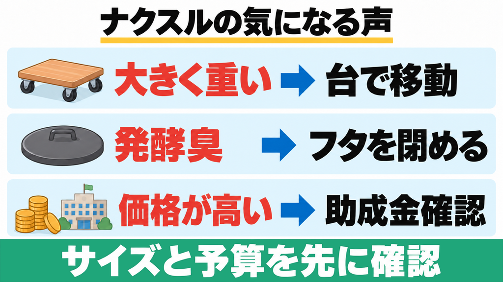 FD-015Mの大きさ・発酵臭・価格への注意と対策