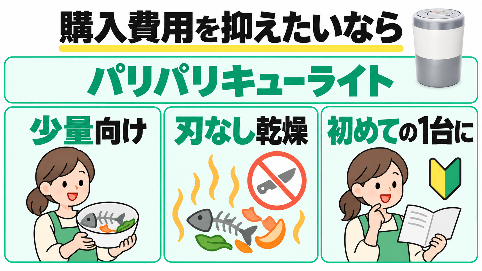 魚の生ごみ対策を購入費用を抑えて始めるパリパリキューライトの図