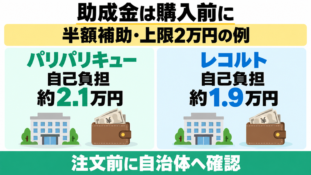 PPC-15とRDP-2の半額補助・上限2万円の場合の自己負担例