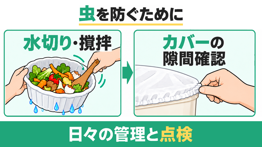付属カバーの隙間からコバエや白い虫が湧いて不衛生になる