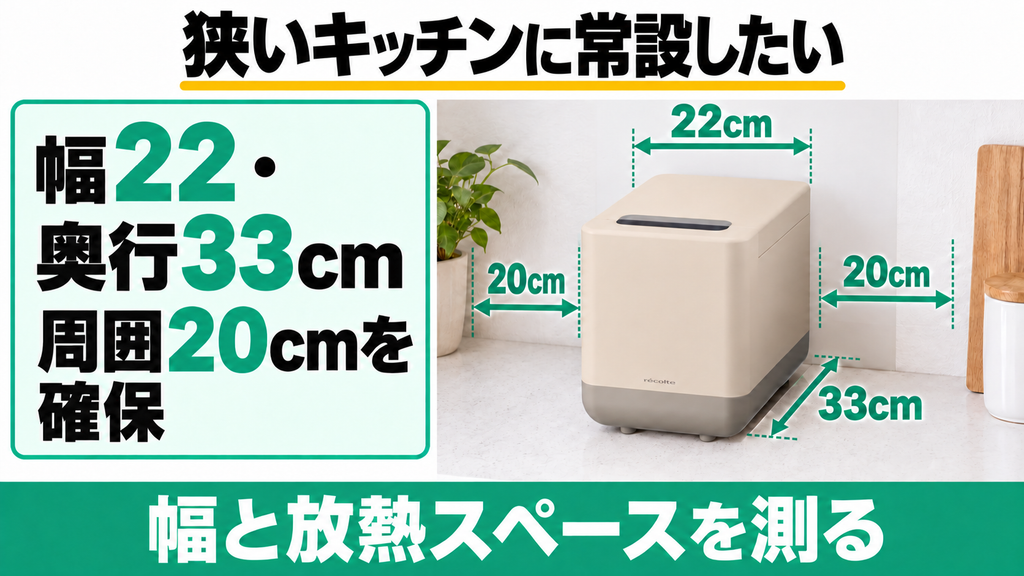 RDP-2の本体寸法と周囲の空間を確認する設置例