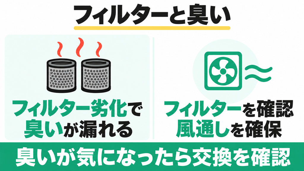フィルターが劣化すると排気から酸っぱい臭いが漏れてくる