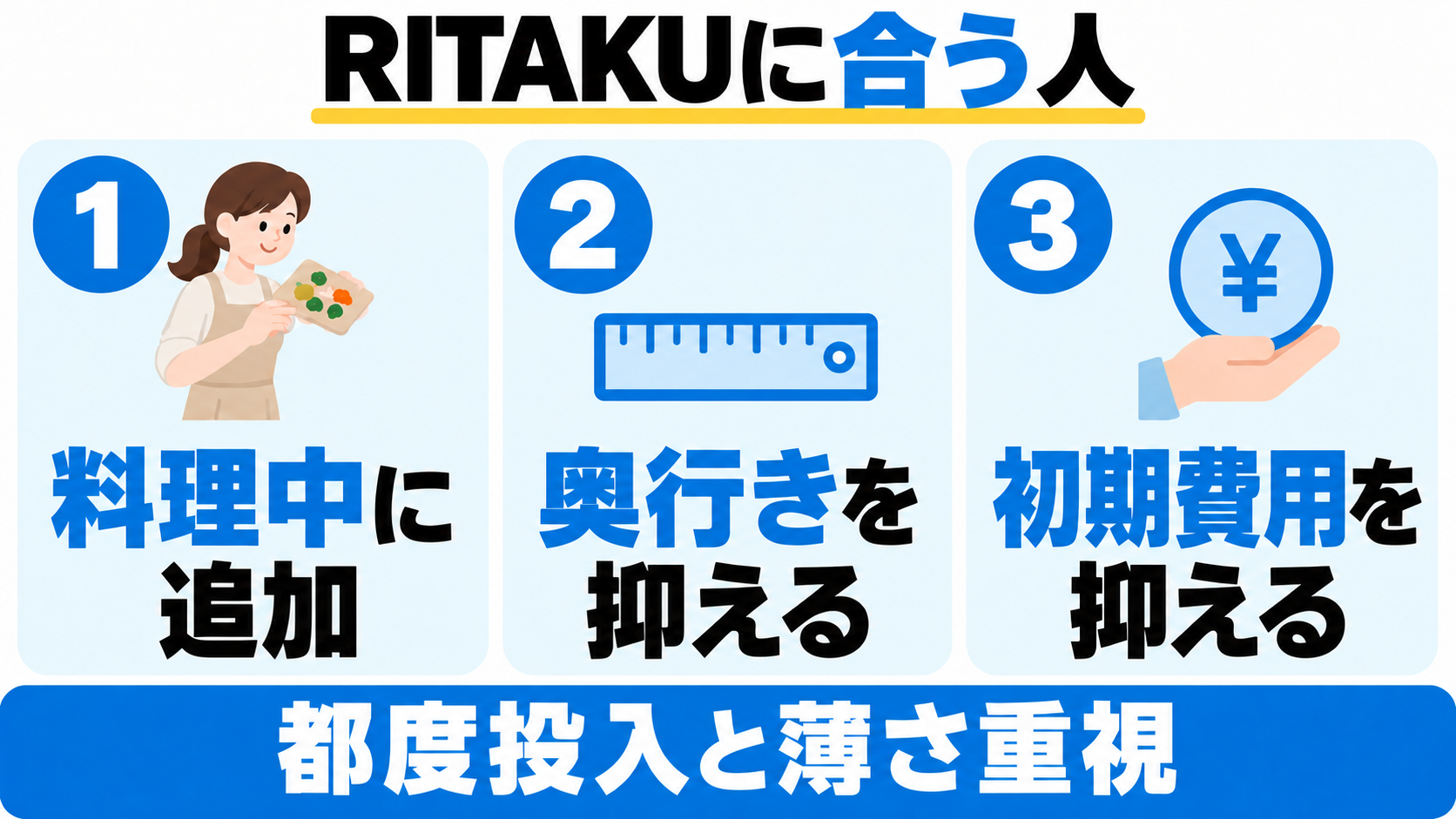 RITAKU NF-010がおすすめなのは、料理中に追加したい人、奥行きを抑えたい人、初期費用を抑えたい人。
