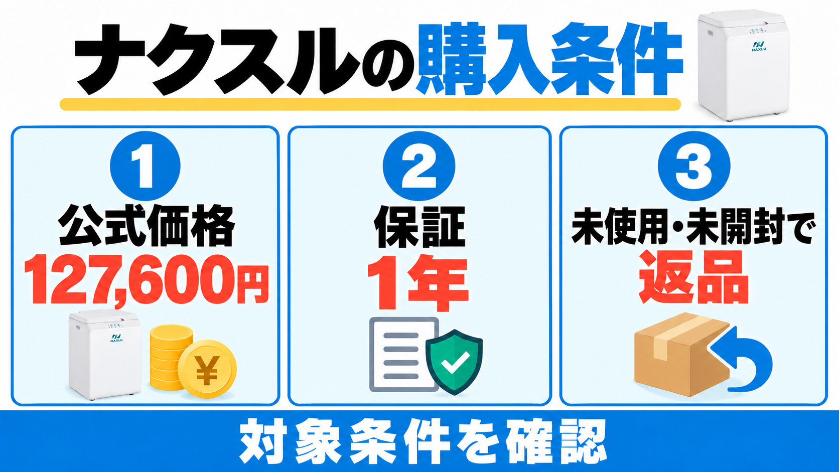 ナクスルFD-015Mの本文掲載公式価格は127600円、保証は1年。返品は本体未使用・バイオ材未開封などの対象条件を確認する。