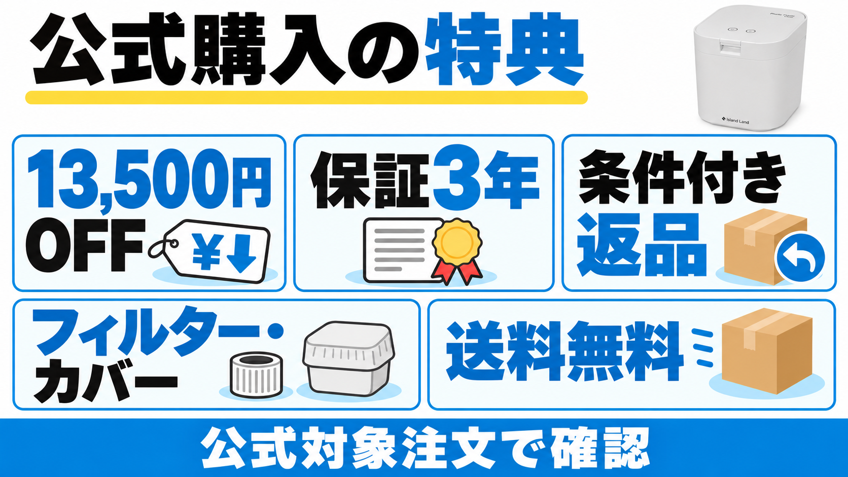 PPC-15の公式対象注文は13,500円OFF、保証3年、条件付き返品、フィルターとカバー、送料無料。対象注文で条件を確認。