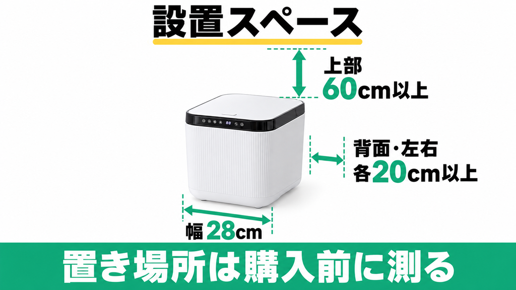 幅28cmに加え壁や家具から周囲20cmの離隔スペースが必要