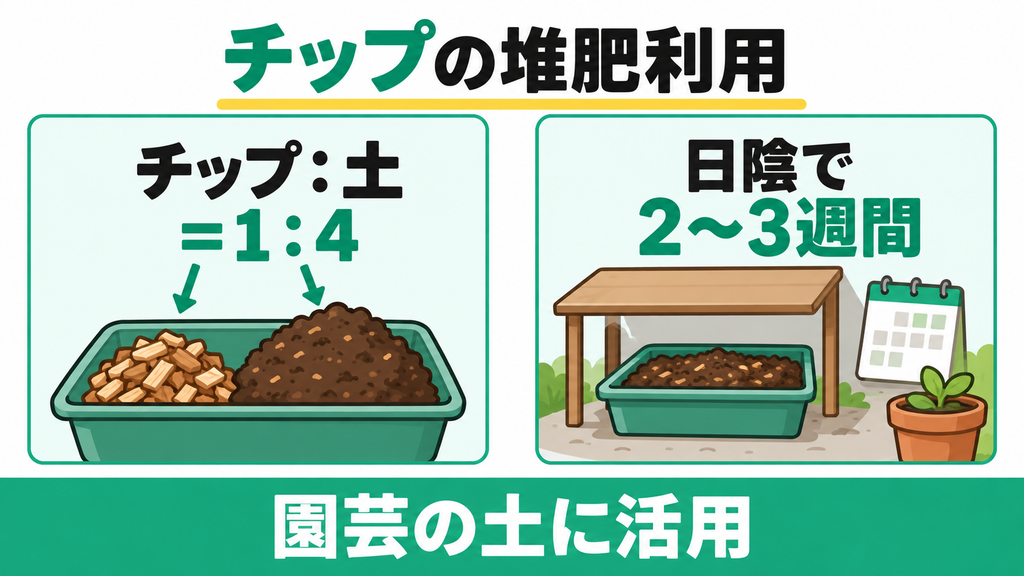 分解後のチップが栄養満点の堆肥になり家庭菜園で使える