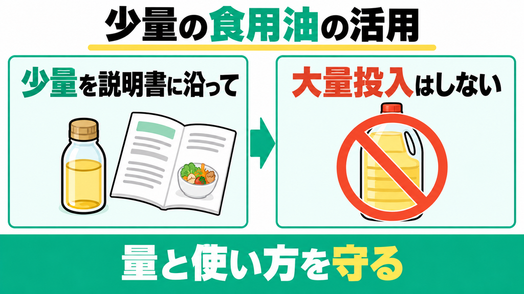 少量の食用油を説明書に沿って活用したい人