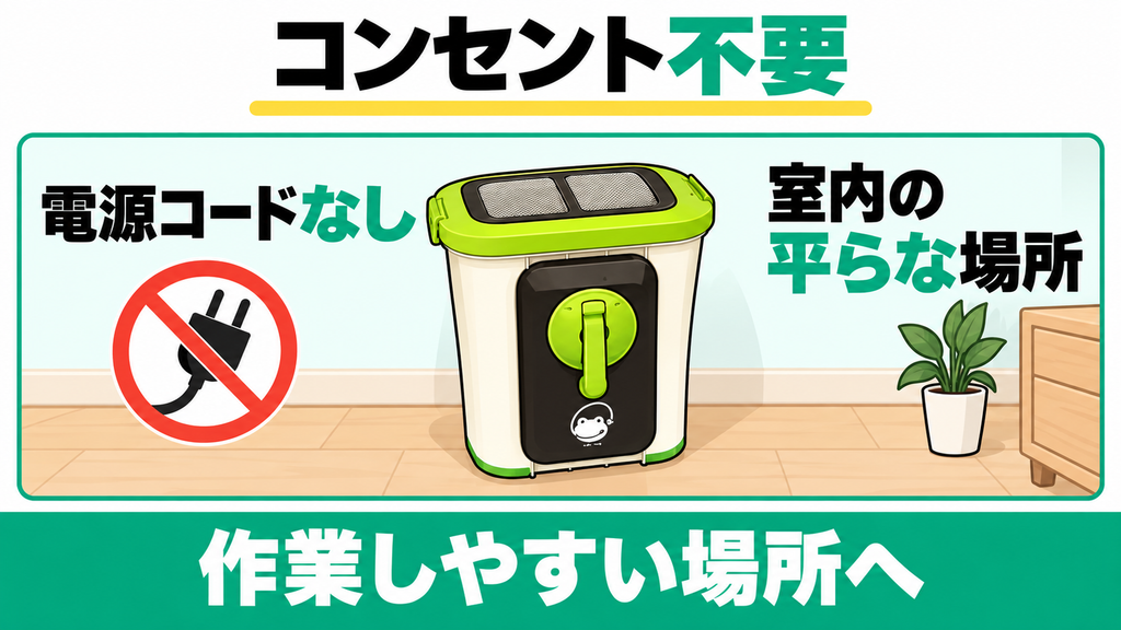 電源コードがないためコンセントの位置を気にせず設置できる